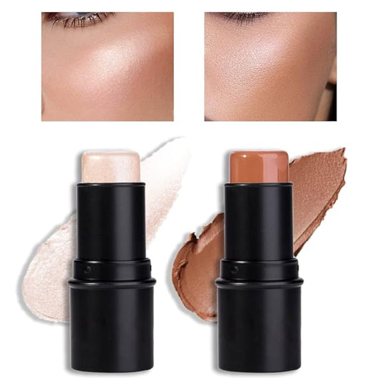 evpct 2Pcs Face Cream Contour Bronzer Sticks Makeup Highlighter Highlight Brown Creme Cheek Contour Sticks contorno en crema Bronzing Foundation Stick Kit Shadow Shading Face Contour Highly Piamented-Velvo Beauty