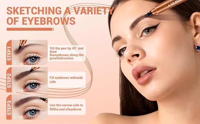 2025 New Magic Eyebrow Pencil, 3D Waterproof 4 Tipped Precise Brow Pen Microblading Eyebrow Pencil Contouring Pen Fine Stroke Microblading Creates Natural (Gray Brown)-Velvo Beauty
