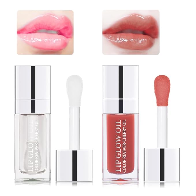 Hydrating Lip Glow Oil Moisturizing Plumping Lip Tint Lip Gloss Transparent Lip Balm Long Lasting Nourishing Repairing Lightening Lip Lines (000#+012#)-Velvo Beauty