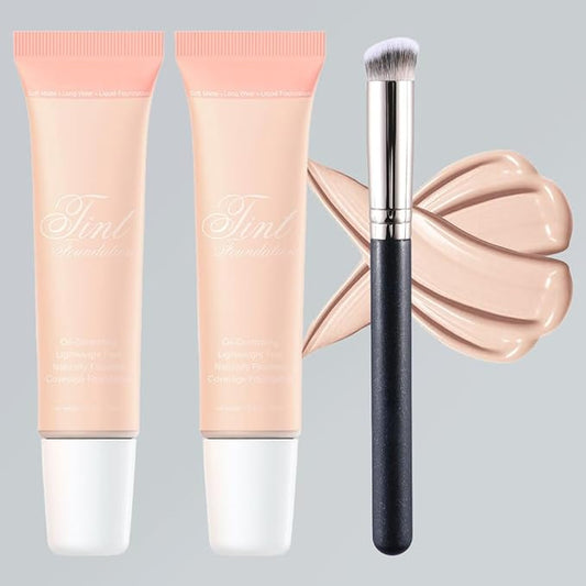 2 Pack Liquid Foundation Cream with Foundation Brush for Face Makeup,Durable Full Coverage Matte Concealer Make Up,Oil Control & Waterproof Base Primer -1 Fl.Oz (#02)-Velvo Beauty