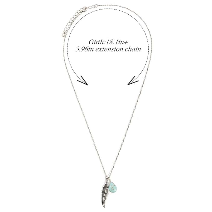 Boho Turquoise Necklaces Silver Feather Pendant Necklace Chain Short Delicate Dainty Necklaces Jewelry for Women-Velvo Beauty
