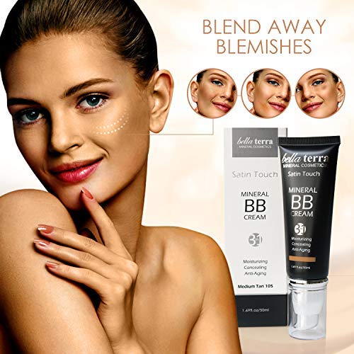 Bellaterra Cosmetics Mineral BB Cream - Tinted Moisturizer & Foundation, Hypoallergenic, Buildable Coverage, Oil-Free, Non-Comedogenic, Vegan, 1.69oz, Medium Tan 105-Velvo Beauty