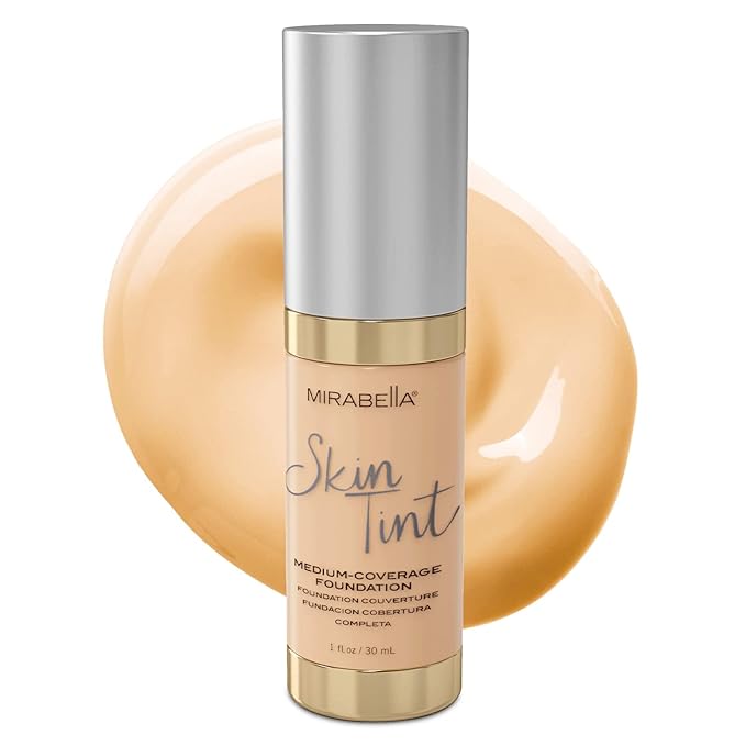Mirabella Skin Tint Creme Liquid Foundation Makeup, Oil-Free Mineral Foundation for Medium Coverage - w/Hyaluronic Acid, Squalane, & Allantoin for All Skin Types - IIW Warm-Velvo Beauty