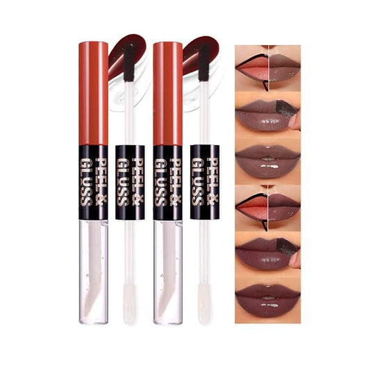 2Pcs Peel Off Lip Gloss Tattoo and Lip Oil 2-in-1, Lip Stain Peel Off Masque - Peel Off Lip Tint ,Long Lasting Waterproof Transfer-proof Lip Mask Lip Gloss Peel Off Lip Liner,Stay Lip Makeup 06#+07#-Velvo Beauty
