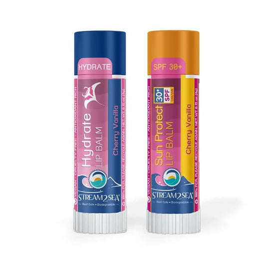 STREAM 2 SEA Cherry Vanilla Lip Balm, Reef Safe SPF 30 and Hydrate Organic Lip Balm Set, Moisturizing Indoor + Sun Protect Outdoor Lip Balm For Beach and Sports, Paraben Free Lip Moisturizer-Velvo Beauty