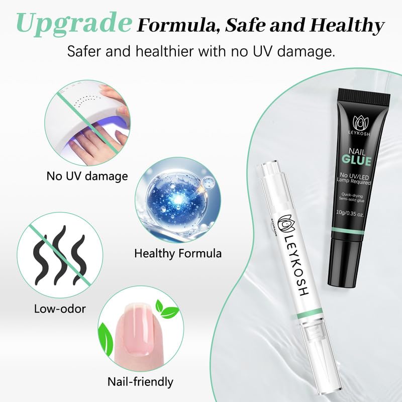 Nail Glue for Press Ons 10g & 5ml 2 in 1 Remover Pen Set, Quick Drying Semi Solid Glue on Nails No Lamp Needed Long Lasting 28+ Days, Gentle Removal Fake Acrylic Nail Tips Not for Gel Polish Base Coat-Velvo Beauty