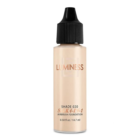 Luminess Air Silk 4-In-1 Airbrush Foundation- Foundation, Shade 020 (.5 Fl Oz) - Sheer to Medium Coverage - Anti-Aging Formula Hydrates and Moisturizes - Professional Makeup Kit for Cordless Air Brush-Velvo Beauty