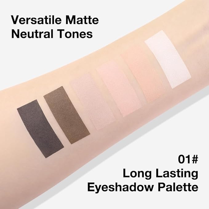 evpct 6 Colors Natural Eyeshadow Palette, White Nude Pink Taupe Dark Black Matte High Pigment Blendable Mini Travel Eyeshadow Palette Makeup for Older Women, Long Lasting Waterproof, Built in Mirror-Velvo Beauty