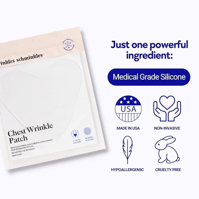 Wrinkles Schminkles Chest Wrinkle Patch & Cleanser Starter Pack - Set of Reusable Chest Silicone Wrinkle Patch + Patch Cleanser (2 oz) Maximise Uses - Smooth & Prevent Chest & Décolletage Wrinkles-Velvo Beauty