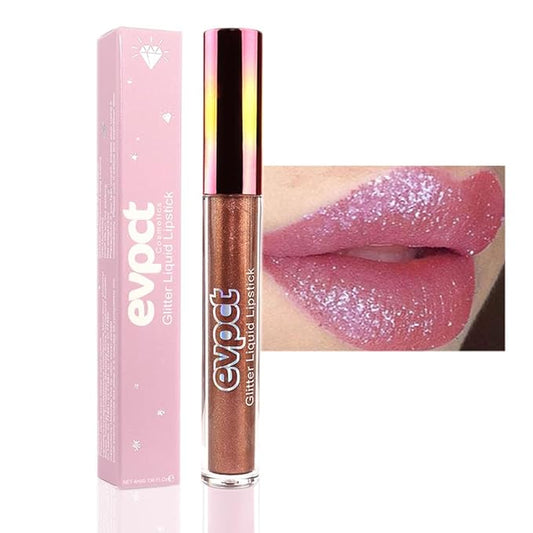 evpct 1Pcs Plum Red Glitter Metallic Shimmer Diamond Lipstick Lip Gloss Stain Set for Women Long Lasting Waterproof, Mauve Red Sparkle Glitter Matte long Wear Liquid Lipstick Lip Makeup Kit, 15#-Velvo Beauty