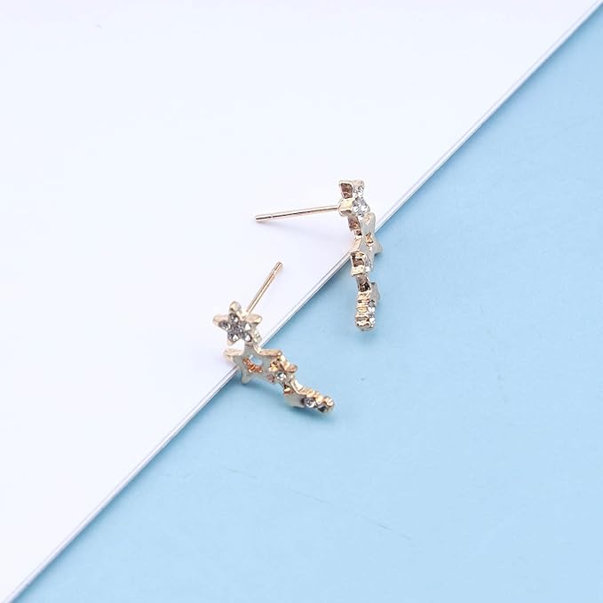 Bohemia Star Climber Crawler Earrings Gold Crystal Star Ear Climber Earrings Cluster Star Studs Earring Festival Earrings Jewelry for Women and Girls (Gold)-Velvo Beauty