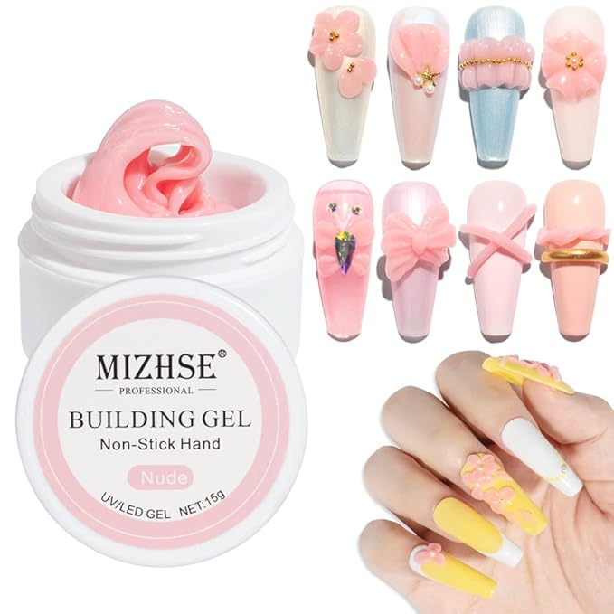 MIZHSE Solid Builder Gel for Nails, Nude Pink Non-Sticky Sculpting Gel, 3D Nail Art Building Carving Modeling Hard Nail Extension Soak Off UV/LED Nail Art Salon Home DIY 15g-Velvo Beauty