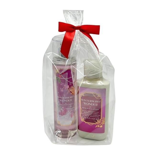 Bath & Body Works WINTERBERRY WONDER 2pc bundle - Fine Fragrace Mist & Body Lotion - Gift set with a Red Bow for Holidays & Gifts-Velvo Beauty