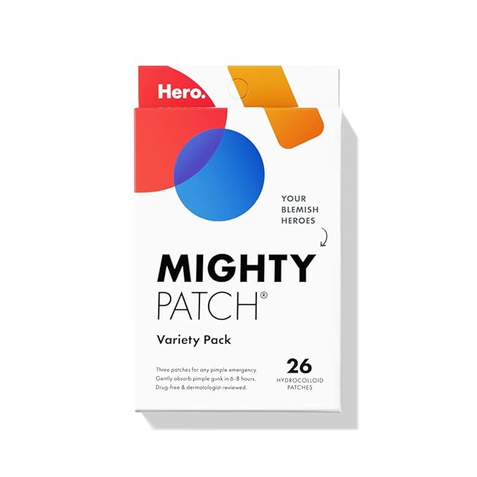 Mighty Patch™ Variety Pack from Hero Cosmetics - Hydrocolloid Acne Pimple Patches for Covering Zits and Blemishes, Spot Stickers for Face and Skin, Korean Skin Care, 26 ct-Velvo Beauty