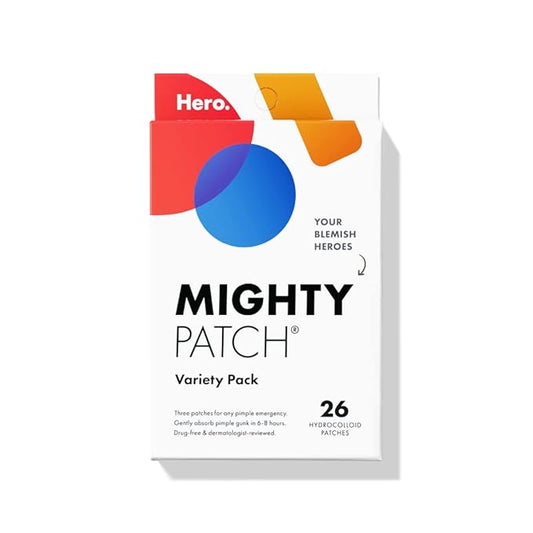 Mighty Patch™ Variety Pack from Hero Cosmetics - Hydrocolloid Acne Pimple Patches for Covering Zits and Blemishes, Spot Stickers for Face and Skin, Korean Skin Care, 26 ct-Velvo Beauty