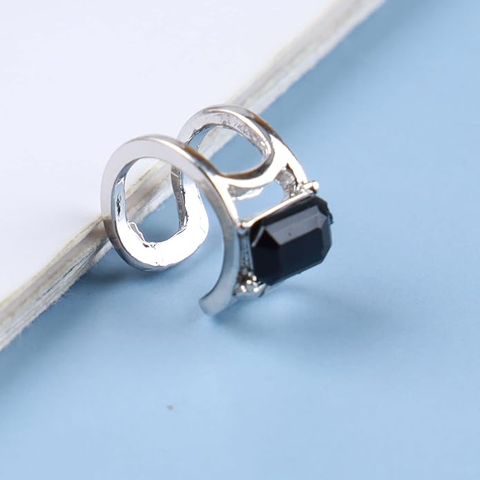 Vintage Crystal Ear Cuff Earrings Black Onyx Cuff Earrings Rhinestone Cartilage Earrings Silver Open Cuff Wrap Earrings Jewelry for Women-Velvo Beauty