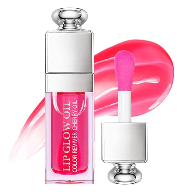 Hydrating Lip Glow Oil, Lip Oil Gloss Transparent Toot Tinted Nourishing Long Lasting Repairing Lightening Lip Lines (CHERRY) 0.2 OZ-Velvo Beauty