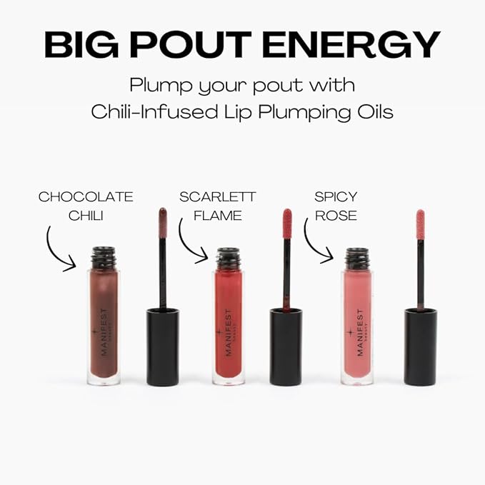 BIG POUT ENERGY Lip Plumper, Chili-Infused Lip Plumping Oil for Full and Smooth Lips, Lip Gloss Finish, With Easy Swipe XL Wand Applicator, Spicy Rose, 0.12 fl oz-Velvo Beauty