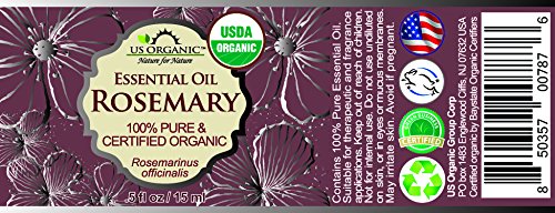 US Organic 100% Pure Rosemary Essential Oil, USDA Certified Organic 100% Pure, Steam Distilled, for Hair Growth, Scalp, Face, Skin, and Aromatherapy (Size Variations Available) (15 ml)-Velvo Beauty