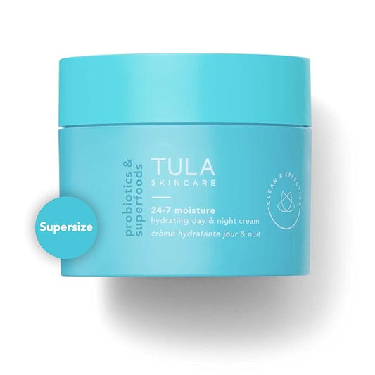 TULA Skin Care 24-7 Hydrating Day & Night Cream - Supersize, Anti-Aging Moisturizer for Face, Contains Watermelon & Blueberry Extract, 3.4 oz.-Velvo Beauty