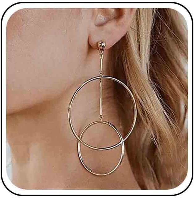 Vintage Hollow Circle Dangle Earrings Exaggerated Circle Drop Earrings Large Circle Hoop Earrings Gold Bar Earrings Jewelry for Women-Velvo Beauty