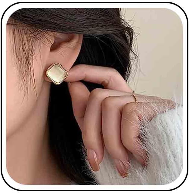 Vintage Square Opal Earrings Opal Square Stud Earrings Moonstone Stud Earrings Geometric Square Earrings Jewelry for Women-Velvo Beauty