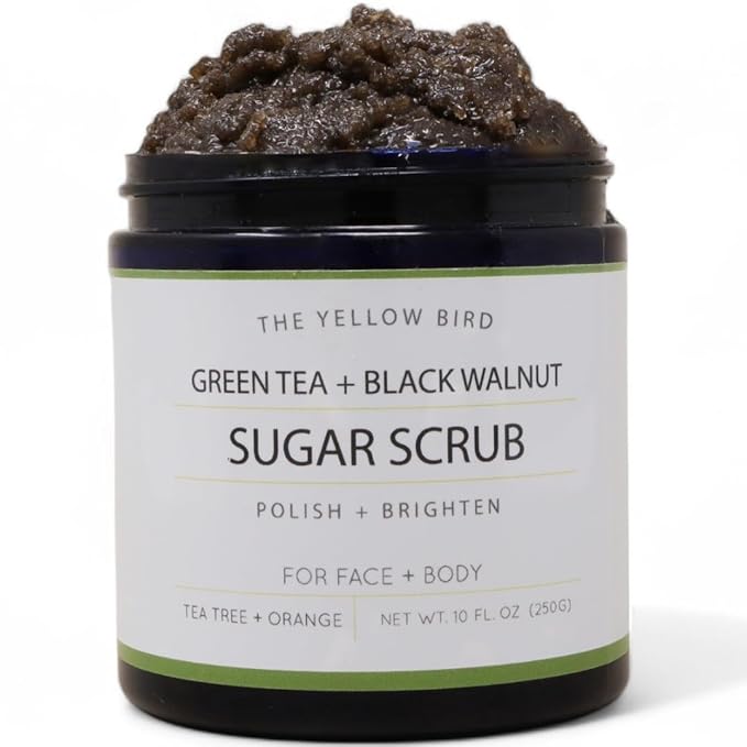Natural Green Tea Sugar Scrub. Face, Body, and Foot Exfoliator. Helps with Moisturizing, Acne, Celluite, Wrinkles, and Exfoliating Dead Skin.-Velvo Beauty