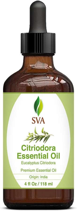 SVA Lemon Eucalyptus Essential Oil – 4 Fl Oz – 100% Natural Citriodora Oil - for Diffuser, Hair Care, Face, Skin Care, Aromatherapy, Scalp and Body Massage, Soap and Candle Making – with Dropper-Velvo Beauty
