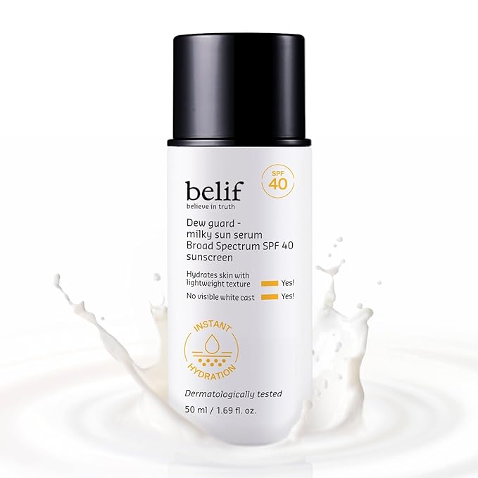 belif Milky Niacinamide Sunscreen SPF 40 – Lightweight & Invisible Sun Serum for Face with 7 Types of Hyaluronic Acid | No White Cast, Non-Comedogenic, Hydrating, Makeup-Gripping Primer (1.69 fl.oz)-Velvo Beauty