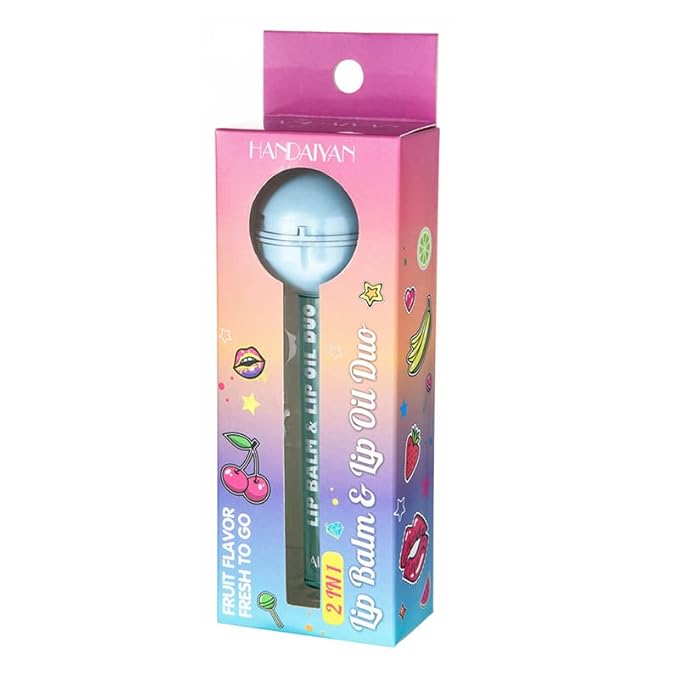 Tinted Lip Balm Lollipop Lip Gloss, Magic pH Color Changing Pink Lipstick & Vitamin E Clear Lip Oil Combo, Hydrating Plumping Lip Care Product for Girls (Blue)-Velvo Beauty