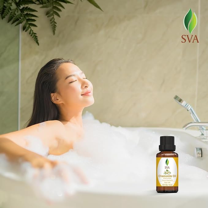 SVA Chamomile Essential Oil – 1/3 Fl Oz – 100% Natural Chamomile Oil - for Diffuser, Hair Care, Face, Skin Care, Aromatherapy, Scalp and Body Massage, Soap and Candle Making-Velvo Beauty