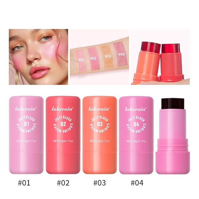 Jelly Cooling Blush Stick, Milk Water Tint, Clear Glossy Long Lasting Sheer Lip & Cheek Stain, Waterproof Light Non-Sticky Buildable Watercolor Finish-Vegan, Cruelty Free (#4 berry, 0.17oz)-Velvo Beauty
