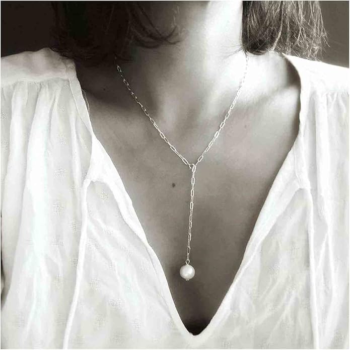 Boho Long Pearl Necklace Gold Lariat Y Necklace Choker Pearl Pendant Necklace Vintage Minimalist Necklace Chain Jewelry for Women and Girls-Velvo Beauty