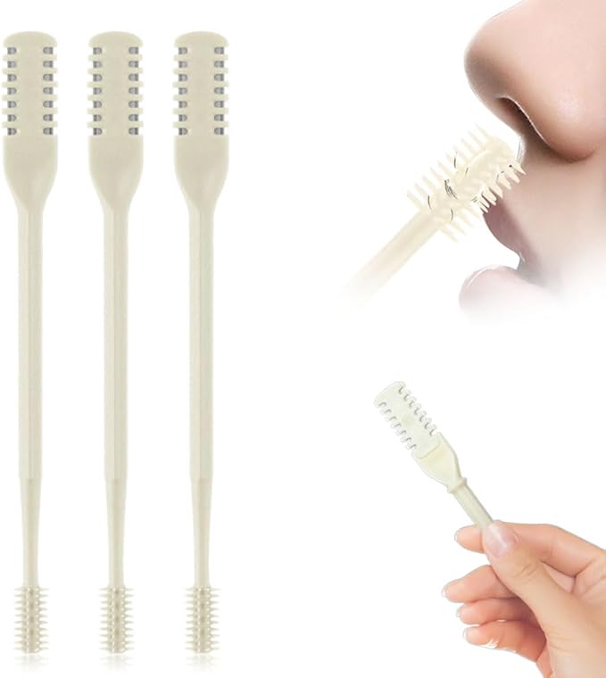 Nasal Hair Cutter, 2025 Upgraded Double Sided Noses Hairs Knife, 360° Rotating Portable Manual Nose Hair Trimmer, Noses Hairs Remover for Women Men Travel Essentials (Beige, 3 Pcs)-Velvo Beauty