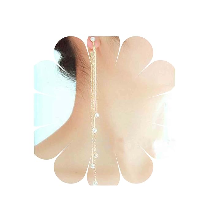 Boho Cz Tassel Chain Earrings Gold Drop Crystal Earrings Long Chain Dangle Earrings Rhinestone Linear Chain Earrings Sparkle Crystal Wedding Earrings Jewelry for Women and Girls-Velvo Beauty