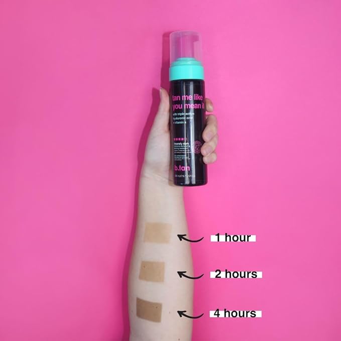 b.tan Dark Self Tanner Mousse | Tan Me Like You Mean It - Dark, 1 Hour Express Sunless Tanner Foam, Bronzing Glow, No Fake Tan Smell, Face & Body, Vegan, Cruelty & Paraben Free, 6.7 Fl Oz-Velvo Beauty