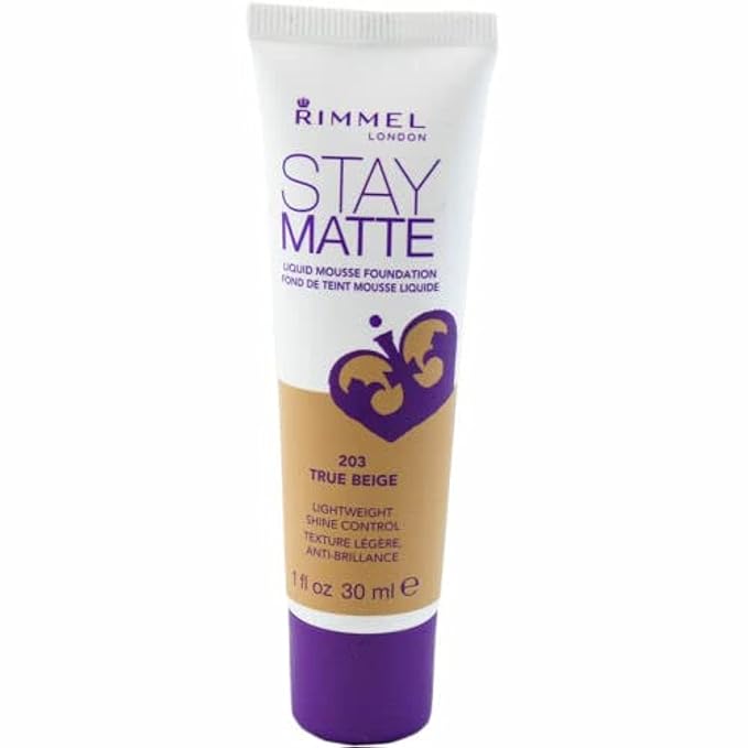 Rimmel London Stay Matte Liquid Mousse - 203 True Beige - Foundation, Lightweight, Shine Control, Oil-Free, 1oz-Velvo Beauty