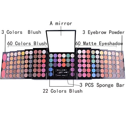 148 Colors Eyeshadow Palette Makeup Contouring Kit Combination with Eyebrow Powder, Lipgloss, Blusher, Press Powder and Concealer - Perfect for Professional and Daily Use-Velvo Beauty