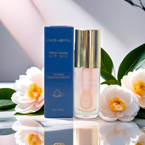 Peach Oolong Lip Oil - Jojoba Oil, Vitamin E & Uuron-cha ekisu, Non-sticky, Moisturizing & Hydrating, Lightweight, Clear-Velvo Beauty