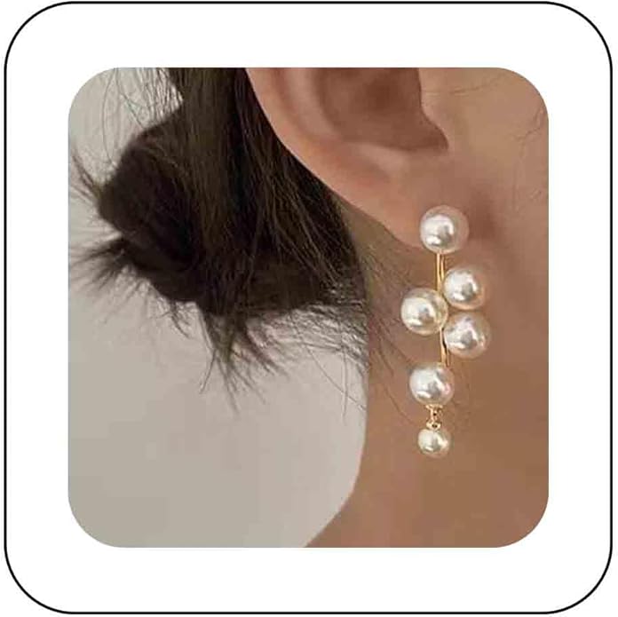 Boho Pearl Drop Earrings Long Pearl Tassel Earrings Gold Cluster Pearl Stud Earrings Bridal Pearl Earrings Wedding Earrings Jewelry for Women-Velvo Beauty