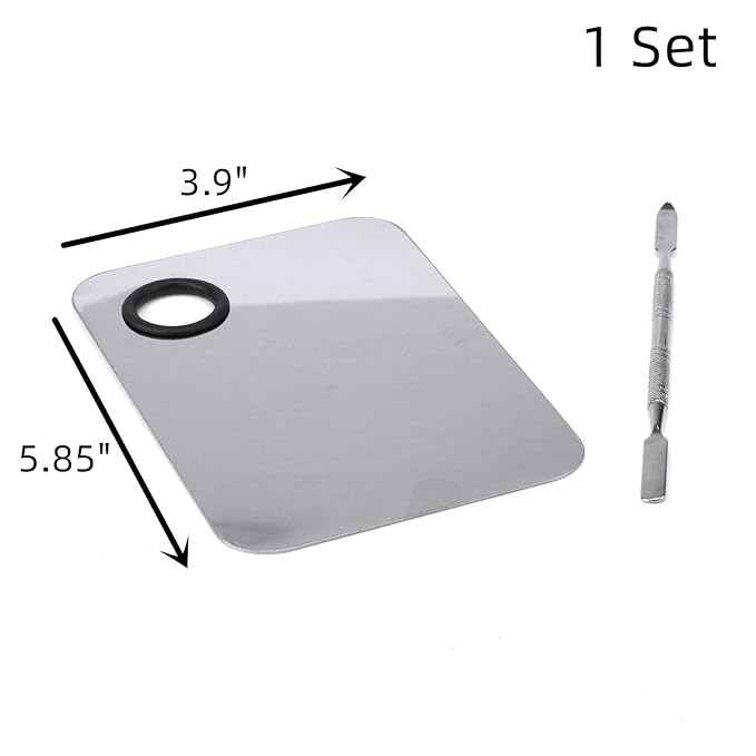 Stainless Steel Professional Beauty Palette,Large Square and Half Moon Color Palette，Silver，with Color Stick,1 SET-Velvo Beauty