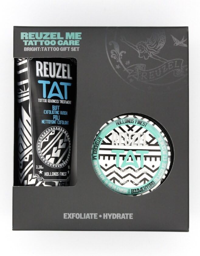 REUZEL BRIGHT Tattoo Care Gift Set, BUFF Exfoliator and Hydrabalm, Revives Colors, Vegan Formula-Velvo Beauty