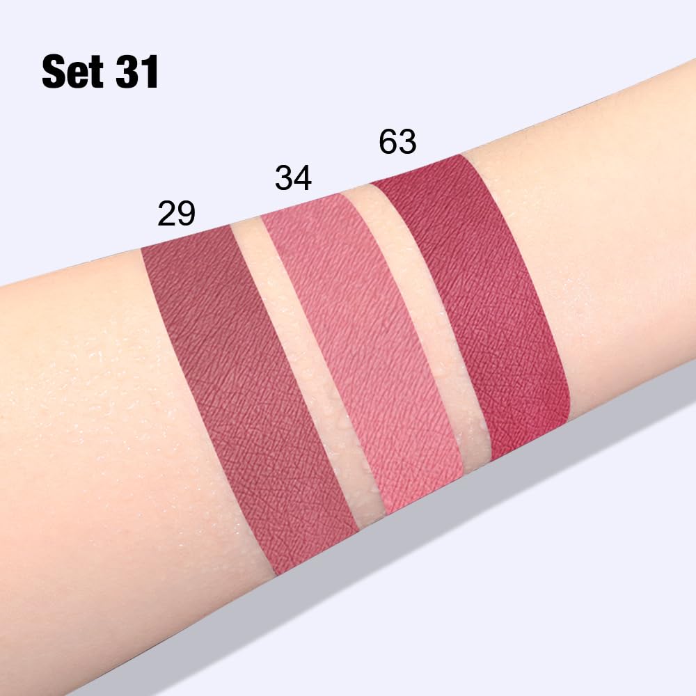 evpct 3Pcs Light Neutral Mauve Matte Liquid Lipstick Lip Stain Sets for Women, Matte Lipstick Long Lasting Waterproof Permanent 24 Hours original, Magic Lip Sticks Pack for Halloween Daily Makeup-Velvo Beauty