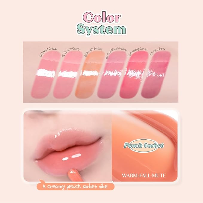 ETUDE Over Glowy Lip Gloss #3 Peach Sorbet | Non-Sticky Vegan Lip Tint | Moisturized & Long-lasting Lip Gloss | Daily Tint for Dry Lips, Korean Makeup, K-beauty, Perfect for Gift-Velvo Beauty