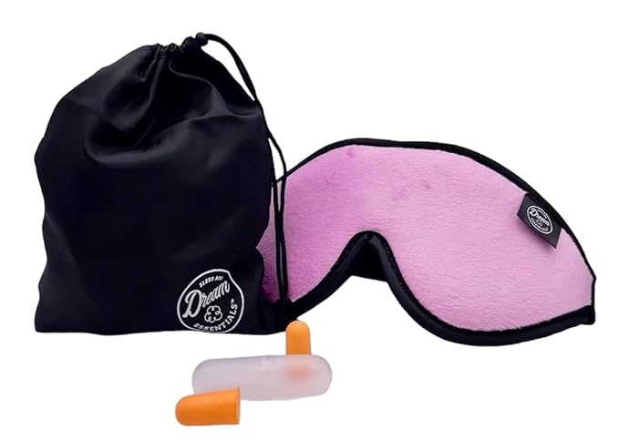 Dream Essentials Escape Luxury Sleep Mask Kit with Eye Cavities, Earplugs and Carry Pouch - Princess Pink Pink, Gift Set-Velvo Beauty