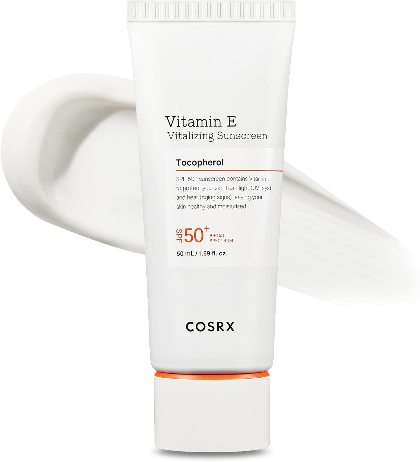 COSRX Vitamin E Vitalizing Face Sunscreen SPF 50, 1.69 fl oz, SPF Moisturizer, Lightweight under Makeup, Travel Essentials, Summer Essentials, Korean Skin Care, Korean Sunscreen for Face-Velvo Beauty