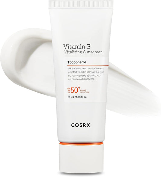 COSRX Vitamin E Vitalizing Face Sunscreen SPF 50, 1.69 fl oz, SPF Moisturizer, Lightweight under Makeup, Travel Essentials, Summer Essentials, Korean Skin Care, Korean Sunscreen for Face-Velvo Beauty
