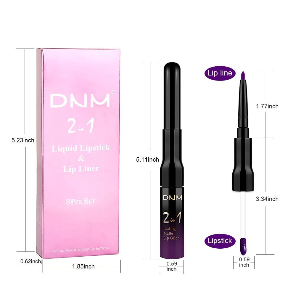 evpct 3Pcs Burgundy Red Black Dark Purple Matte Lip Liner & Liquid Lipstick Stain Makeup Set for Women, Lip Liner Stain Long Lasting Waterproof Smudge Proof, Cruelty Free Lip Makeup 24 hours originale-Velvo Beauty