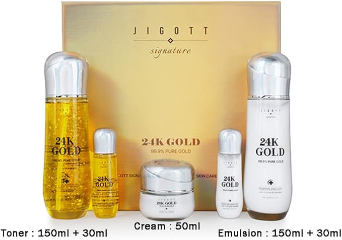 Signature 24K Gold Essential Skin Care 3 Set - Toner (150ml), Emulsion (150ml), Cream (50ml) - Korean Skincare for Healthy and Glowing Skin-Velvo Beauty