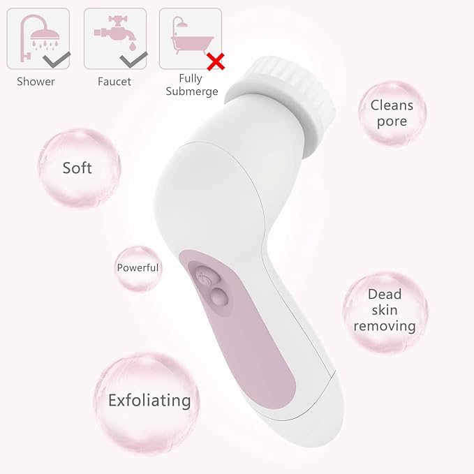 Waterproof Facial Cleansing Spin Brush Set with 5 Exfoliating Brush Heads - Electric Face Scrubber Cleanser Brush by CLSEVXY - Face Brush for Gentle Exfoliation and Deep Scrubbing-Velvo Beauty